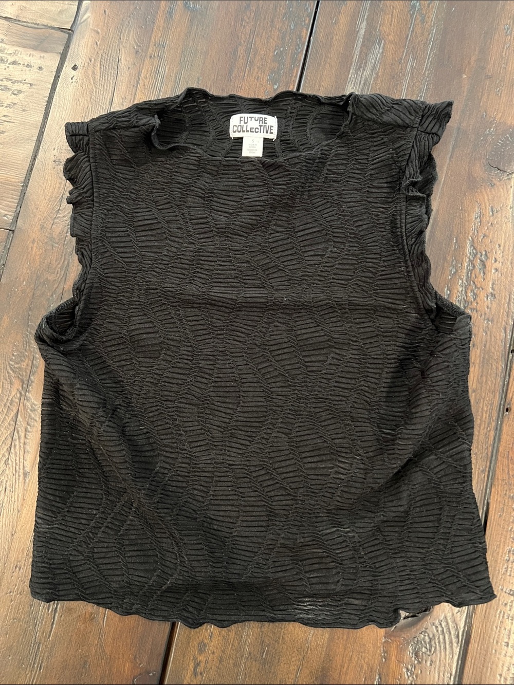 Future Collective Black Ruffled Shoulder Tank